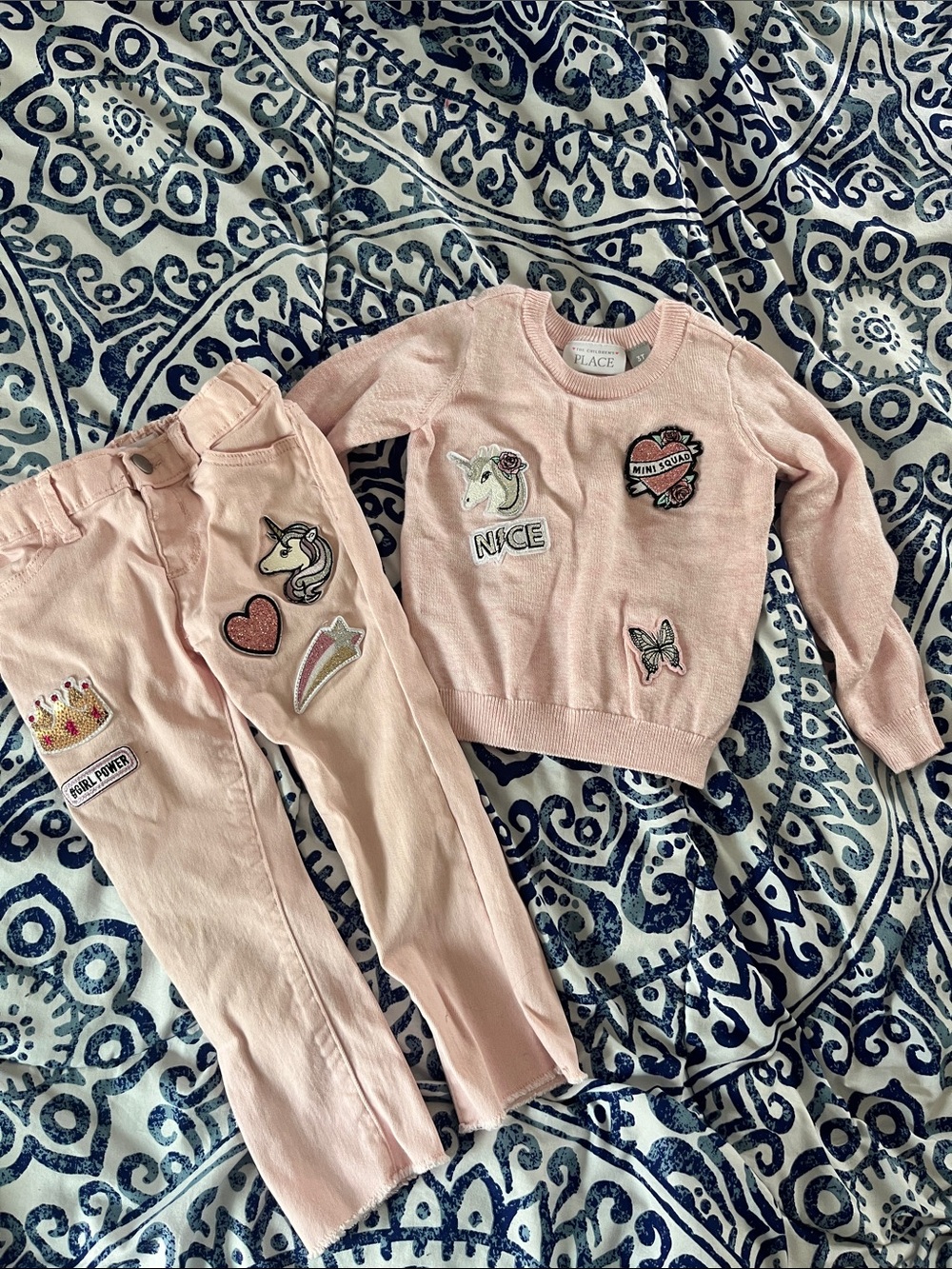 Children’s Place Toddler girls Pink Patchwork Sweater & Pants Set